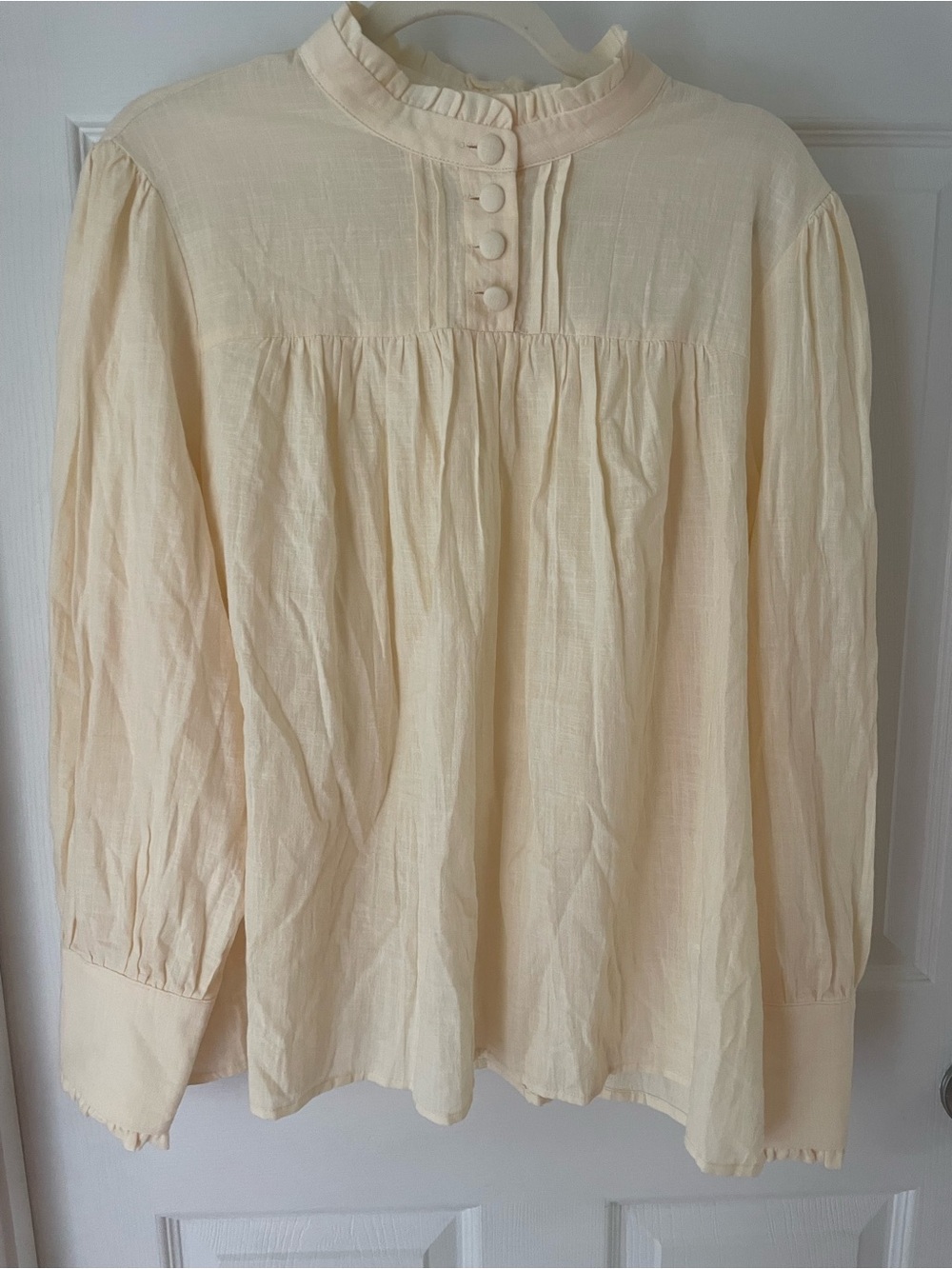 Scarlet Darkness Victorian Ruched Lantern Sleeve Button-Up Cotton Blouse